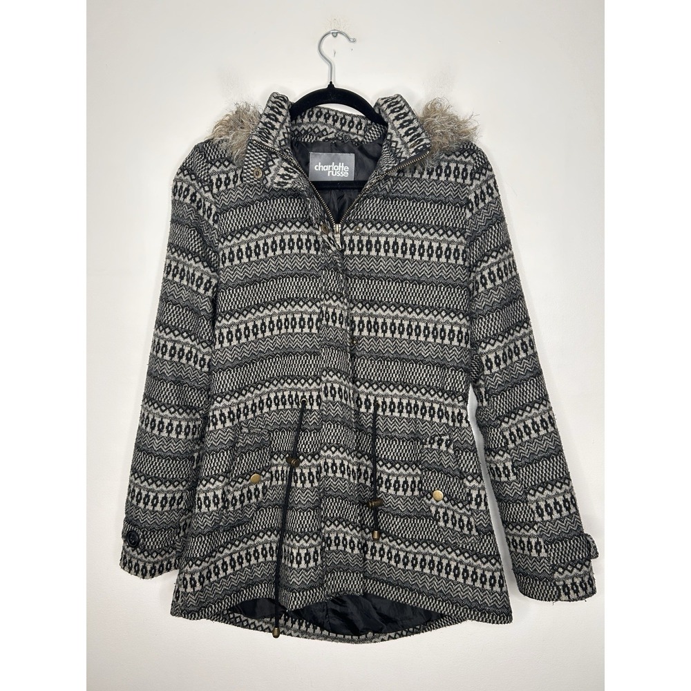 Charlotte Russe Y2K Vintage Full Zip Jacket Faux Fur Hood Size Medium